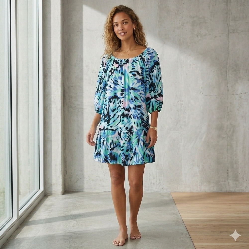 Tommy Bahama Blue Short Fit Flare Preppy Cocktail Business Colorful Dress Small